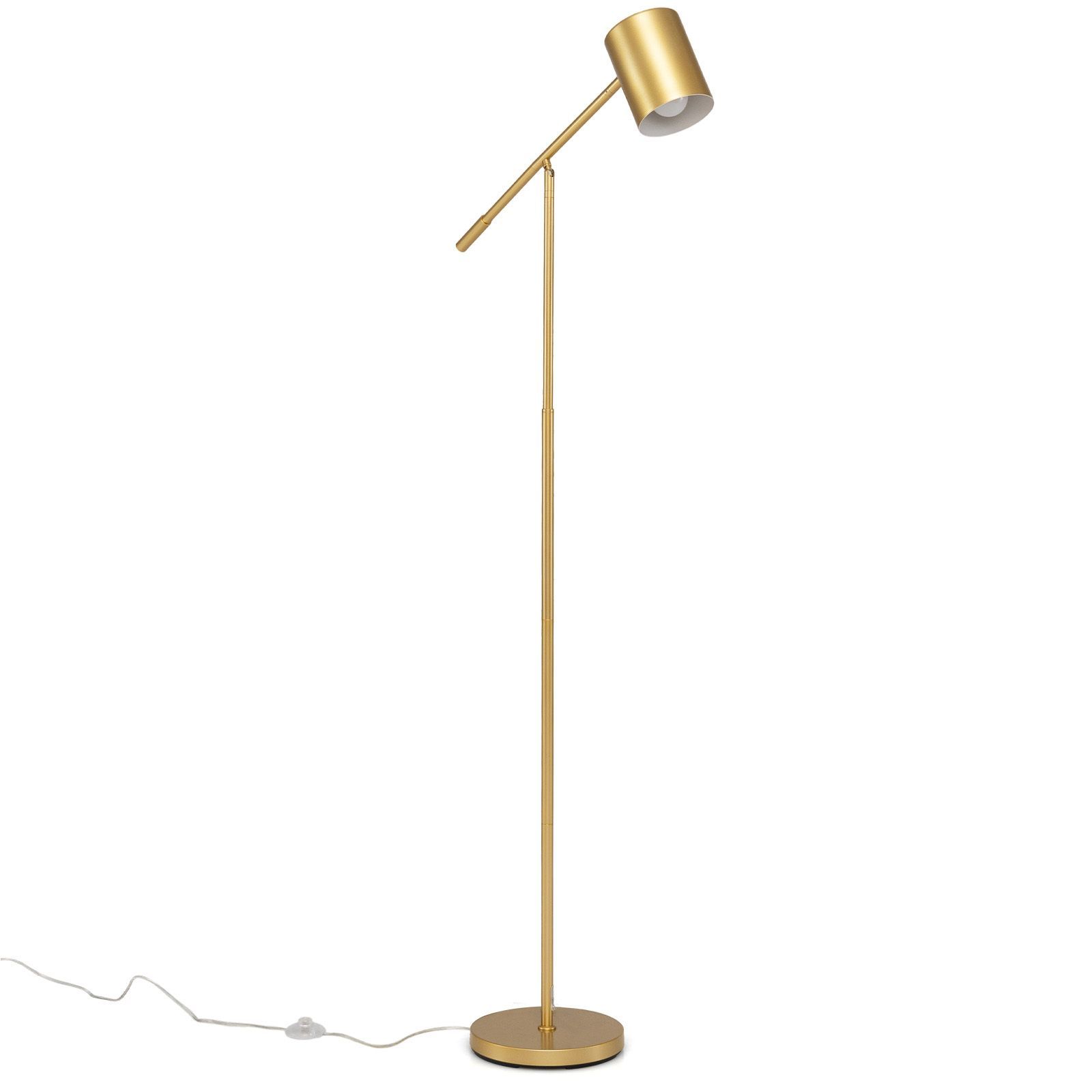 Costway Staande Lamp 175 cm Leeslamp met Verstelbare Kop en Arm Woonkamerlamp met E27-fitting en Voetschakelaar Goudkleurig