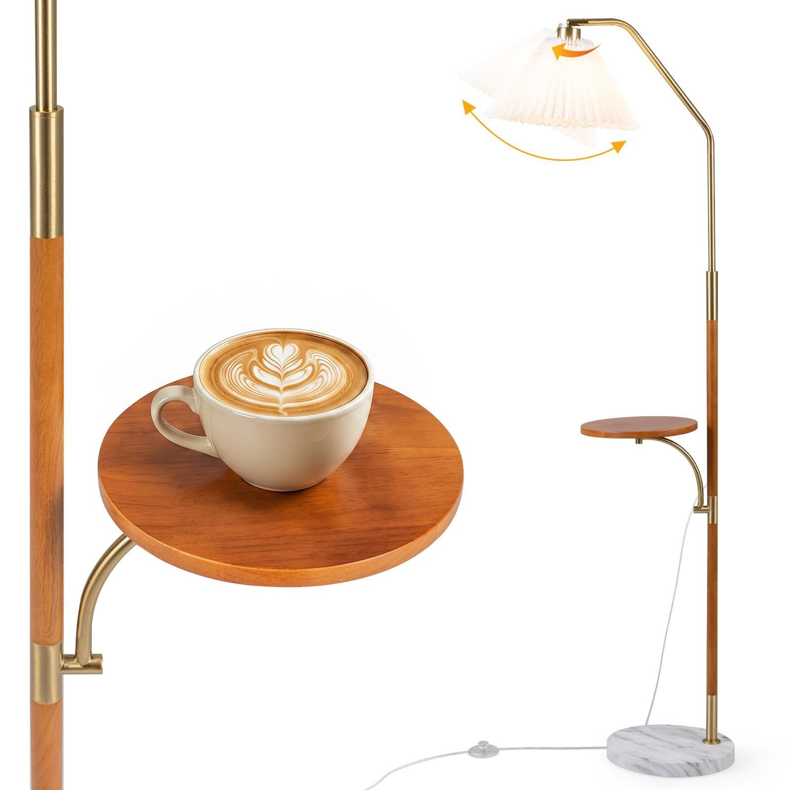 Costway Staande Lamp van 160 cm met Opbergplank Elegante Staande Lamp met E27-fitting Staande Lamp met Plissé-lampenkap van Papier