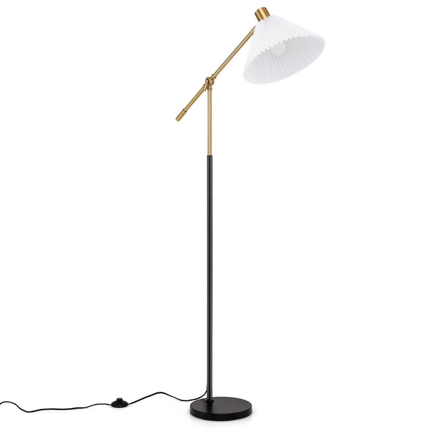 Costway Staande Lamp voor de Woonkamer Moderne Metalen Woonkamerlamp met Verstelbare Hoogte en Hoek Stoffen Lampenkap 157 cm