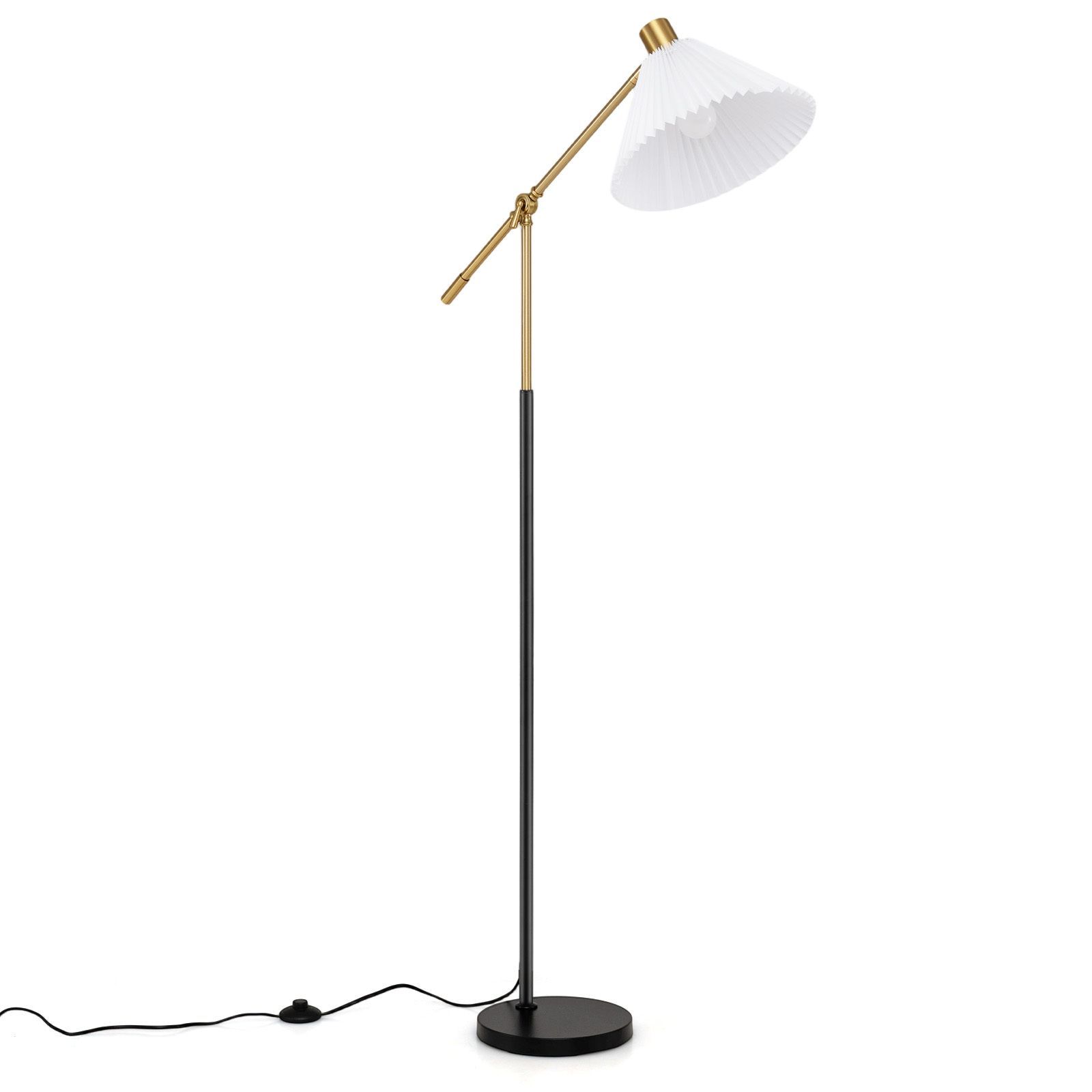 Costway Staande Lamp voor de Woonkamer Moderne Metalen Woonkamerlamp met Verstelbare Hoogte en Hoek Stoffen Lampenkap 157 cm