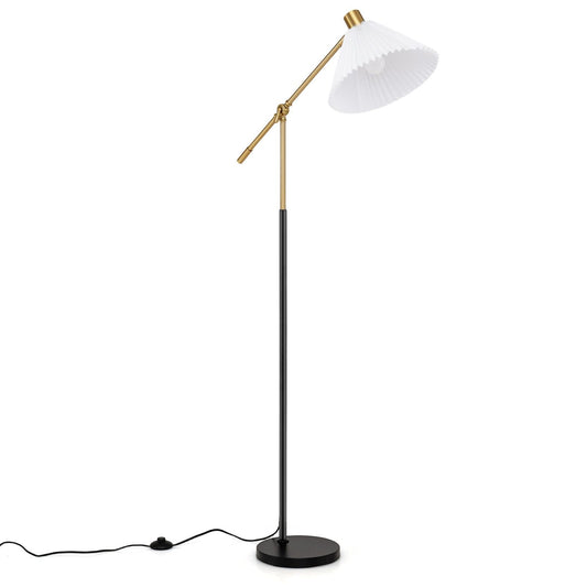 Costway Staande Lamp voor de Woonkamer Moderne Metalen Woonkamerlamp met Verstelbare Hoogte en Hoek Stoffen Lampenkap 157 cm