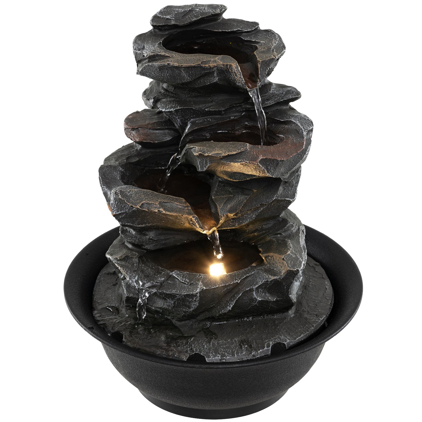 Costway Tafelspringfontein Waterval met Steen-effect Gekleurd LED-licht en Stille Pomp
