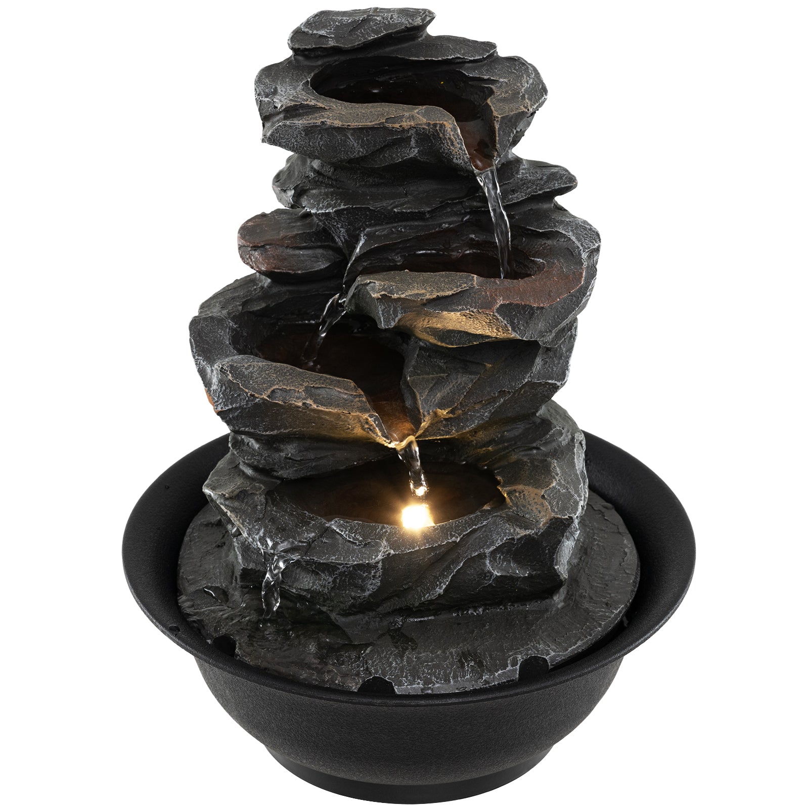 Costway Tafelspringfontein Waterval met Steen-effect Gekleurd LED-licht en Stille Pomp