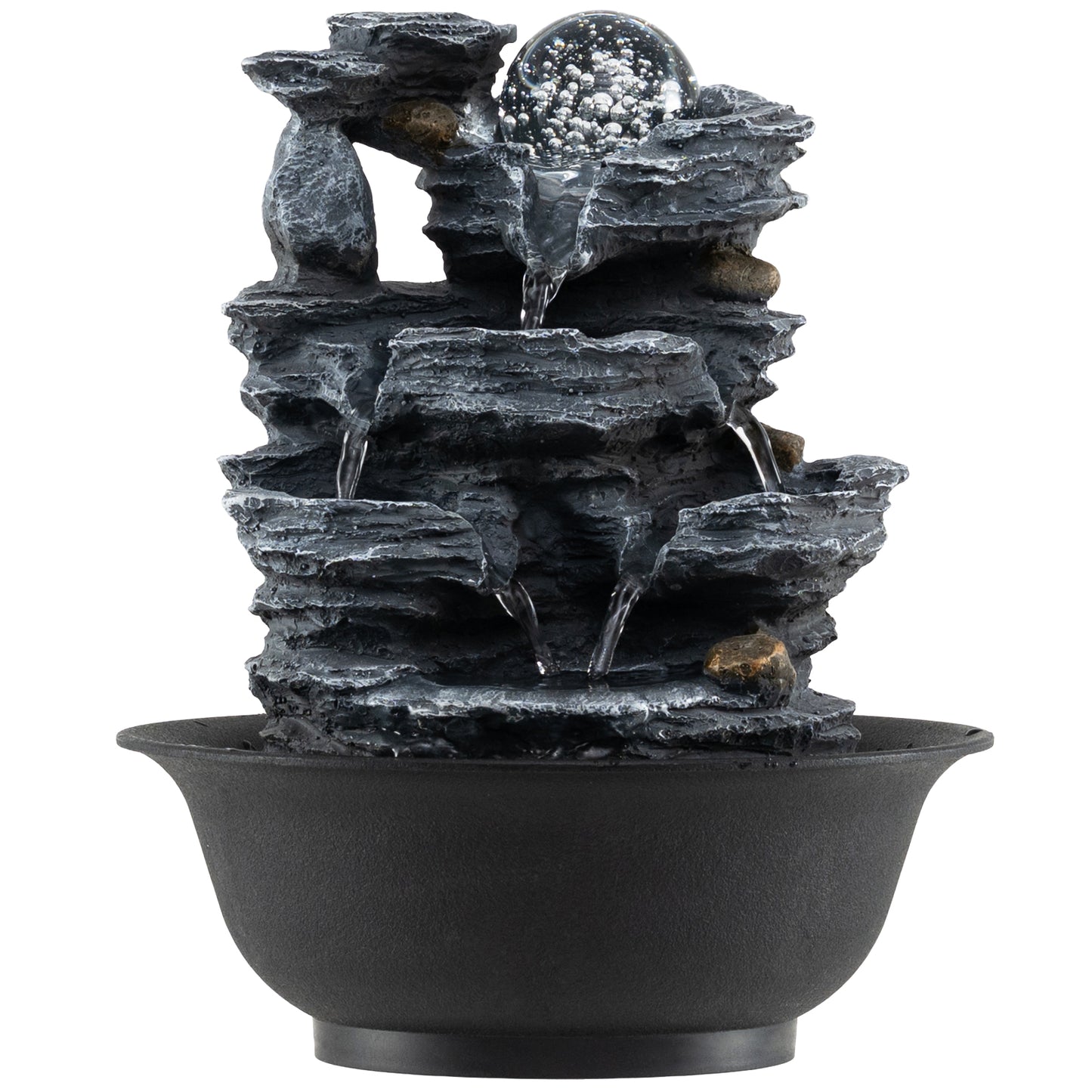 Costway Tafelwaterfontein Waterval met Steen-effect Gekleurd LED-licht en Stille Pomp 21,5 x 26 cm