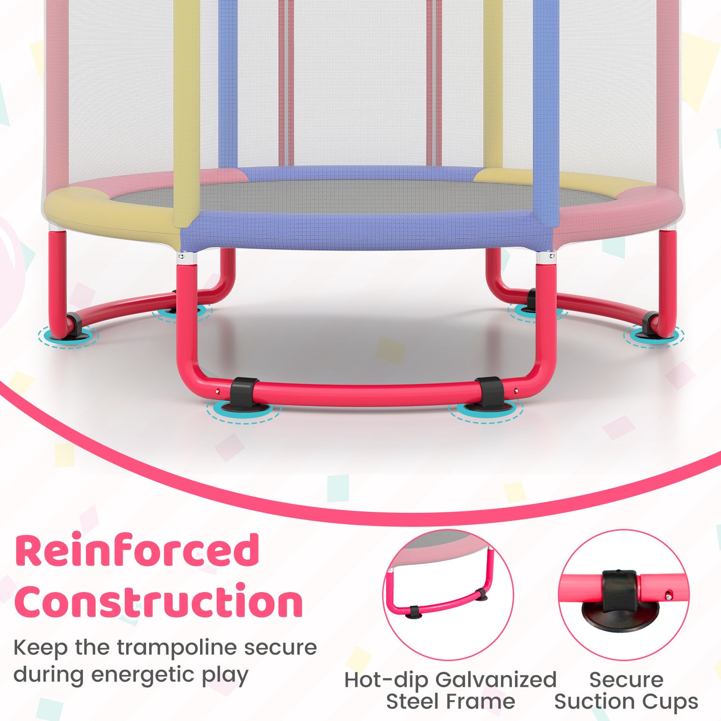 Costway Trampoline voor Kinderen 154 cm 6-in-1 Kindentrampoline met Turnstang Schommel en Ringen Multicolor