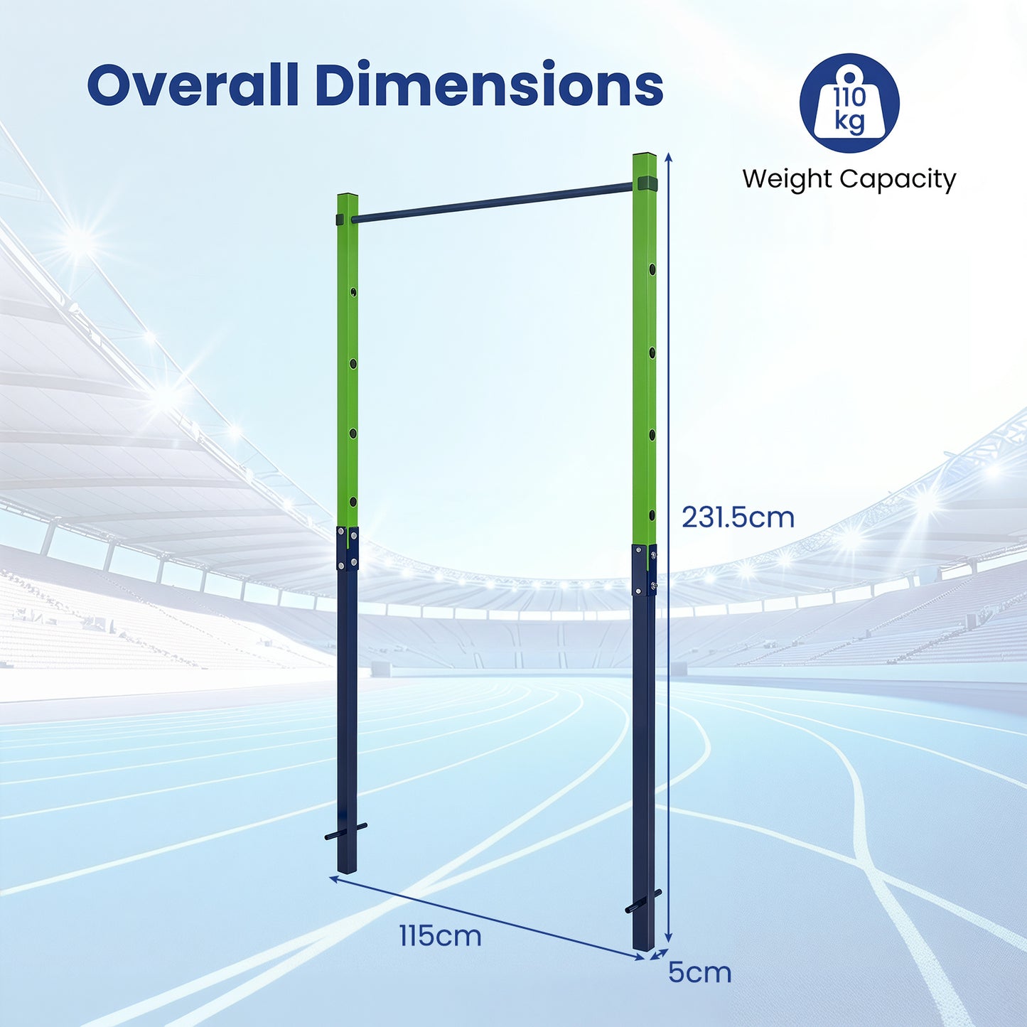 Costway Trekstang in Hoogte Verstelbare Rekstang 80-172 cm Dipstation van Verzinkt Staal tot 110 kg Blauw