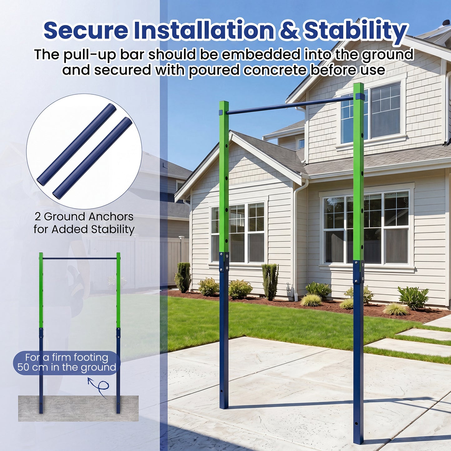Costway Trekstang in Hoogte Verstelbare Rekstang 80-172 cm Dipstation van Verzinkt Staal tot 110 kg Blauw