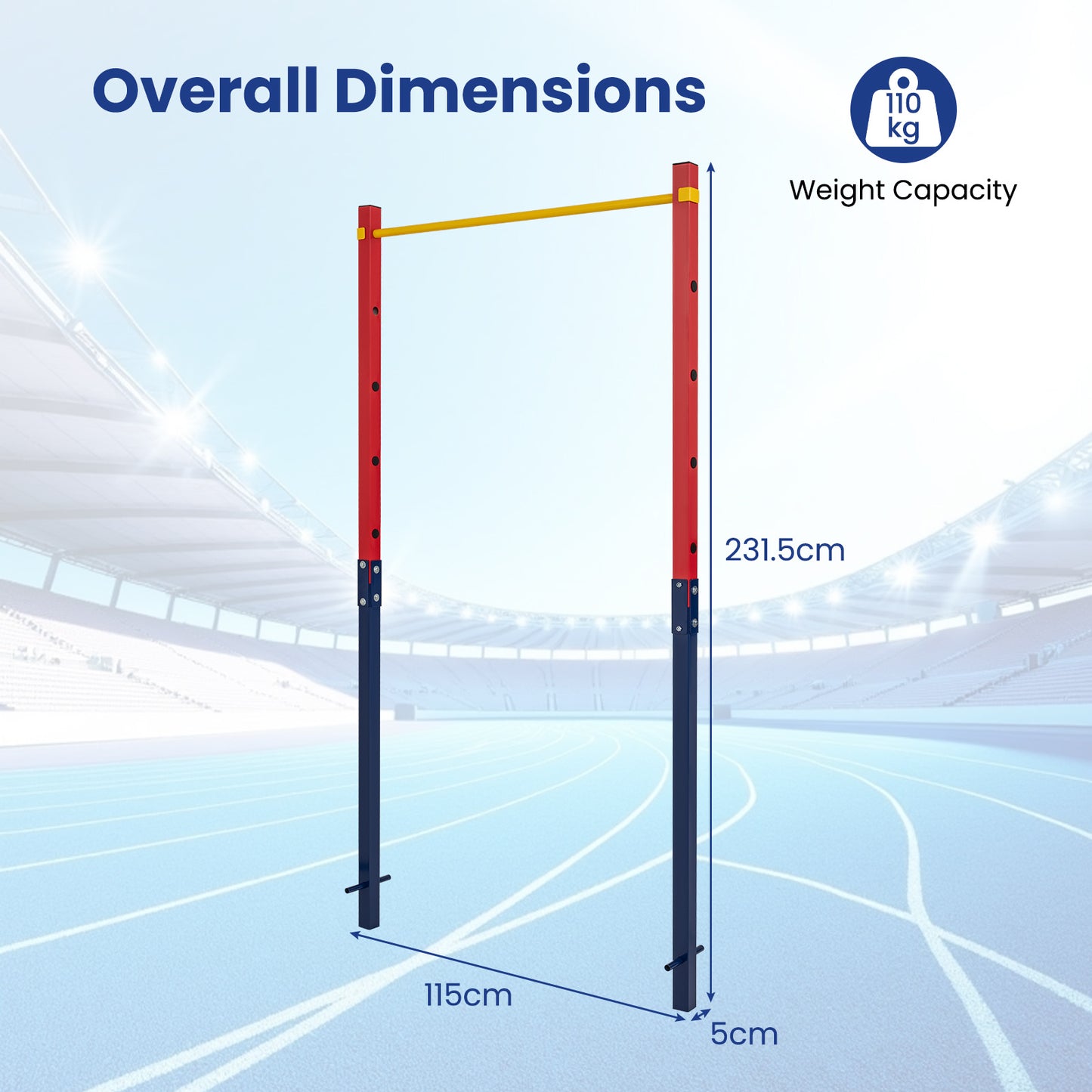 Costway Trekstang in Hoogte Verstelbare Rekstang 80-172 cm Dipstation van Verzinkt Staal tot 110 kg Rood