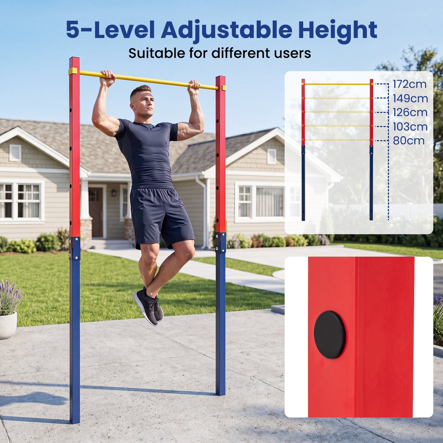 Costway Trekstang in Hoogte Verstelbare Rekstang 80-172 cm Dipstation van Verzinkt Staal tot 110 kg Rood
