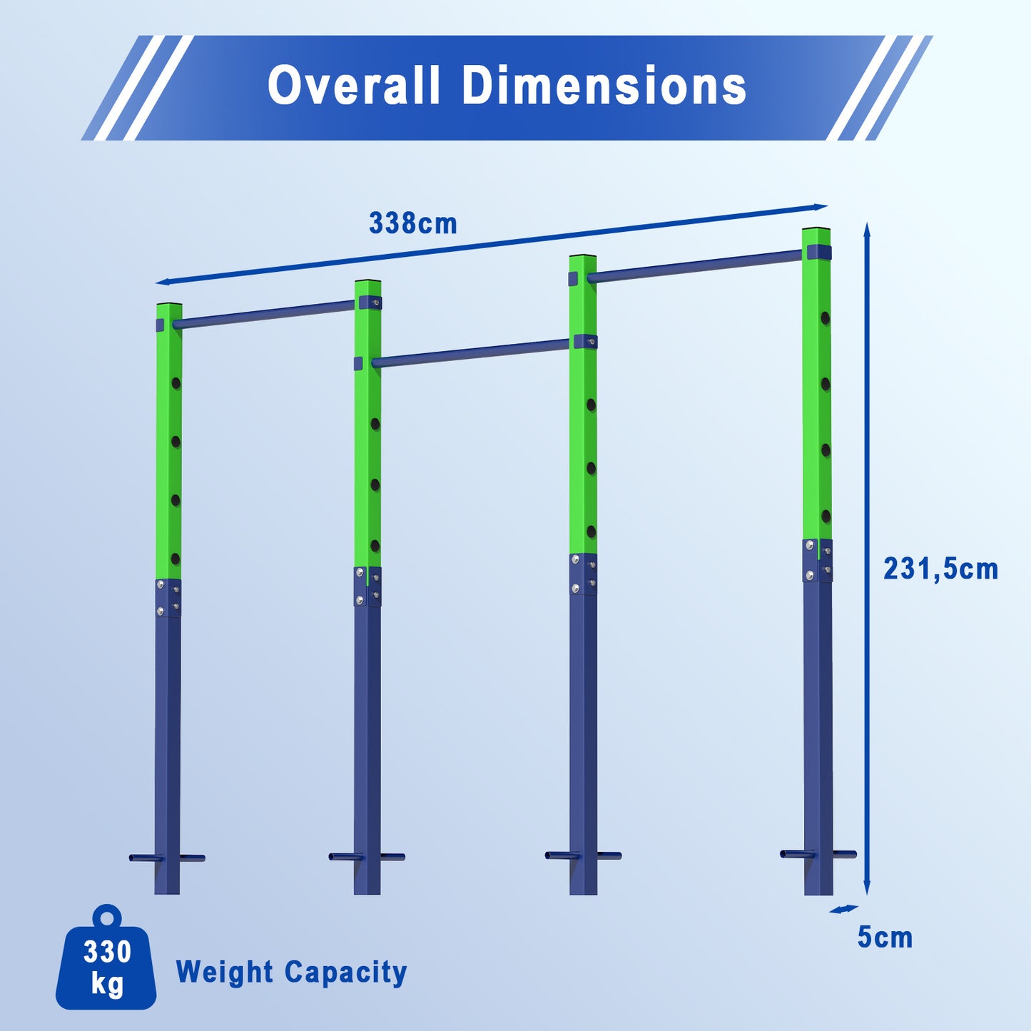 Costway Trekstang in Hoogte Verstelbare Rekstang 80-172 cm Dipstation van Verzinkt Staal tot 330 kg Blauw