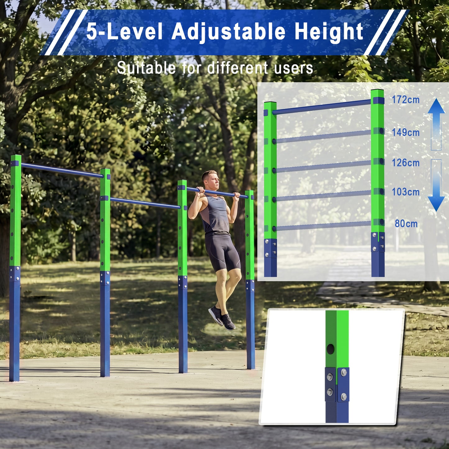 Costway Trekstang in Hoogte Verstelbare Rekstang 80-172 cm Dipstation van Verzinkt Staal tot 330 kg Blauw