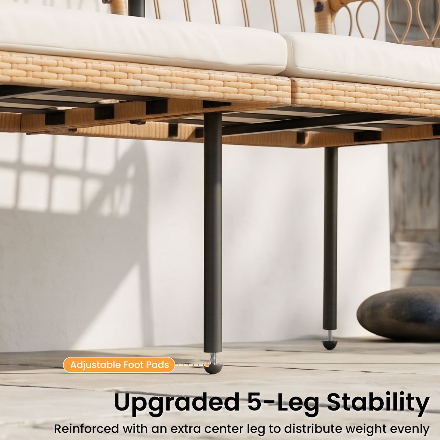 Costway Tuinbank Polyrattan met Kussen 2-zits Balkonbank met Hardglazen Tafel Zitbank