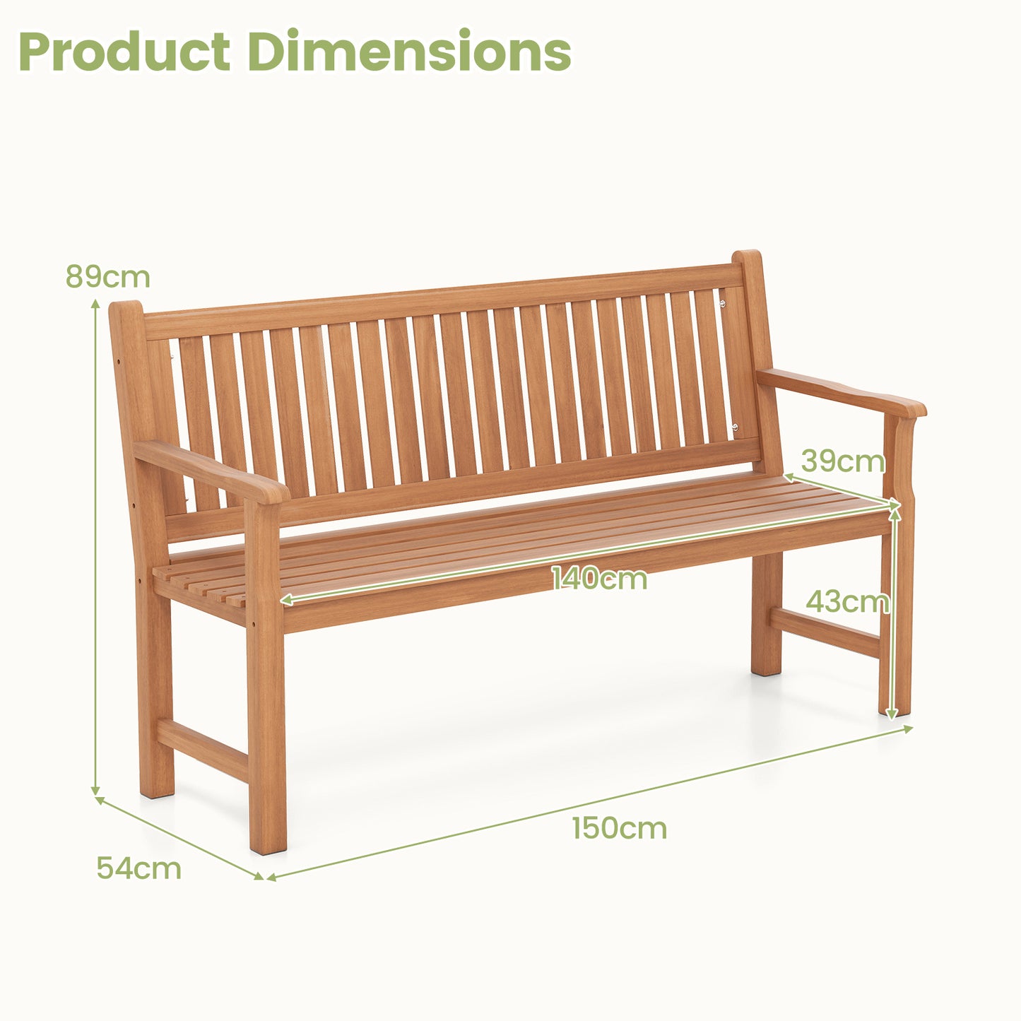 Costway Tuinbank van Dennenhout Driezitsbank met Ergonomische Rugleuning en Armleuningen