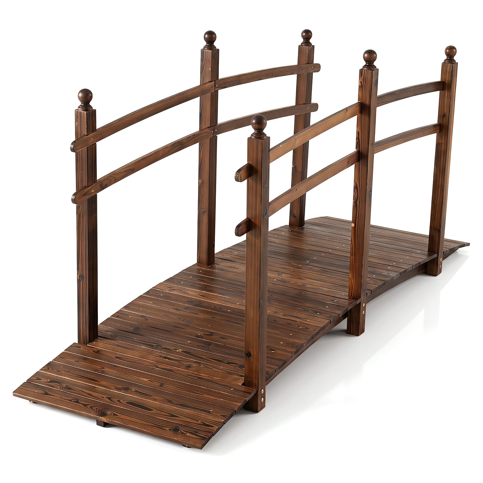 Costway Tuinbrug van Dennenhout Boogbrug met Leuning Weerbestendige Vijverbrug 500 kg Draagvermogen 230 x 73 x 108 cm