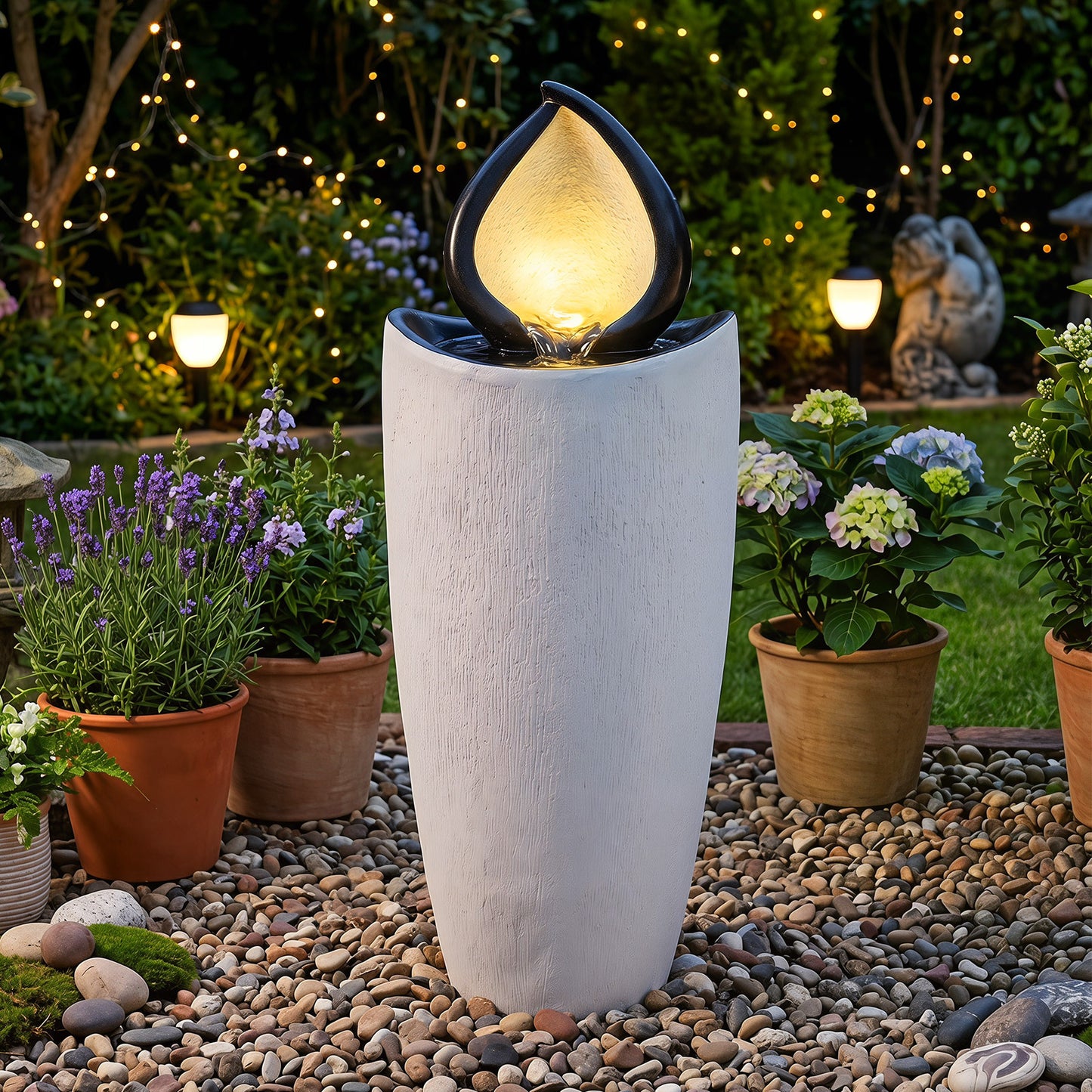 Costway Tuinfontein 92 cm Fontein met LED-verlichting Weerbestendig Waterspel van Kunsthars Terrasfontein
