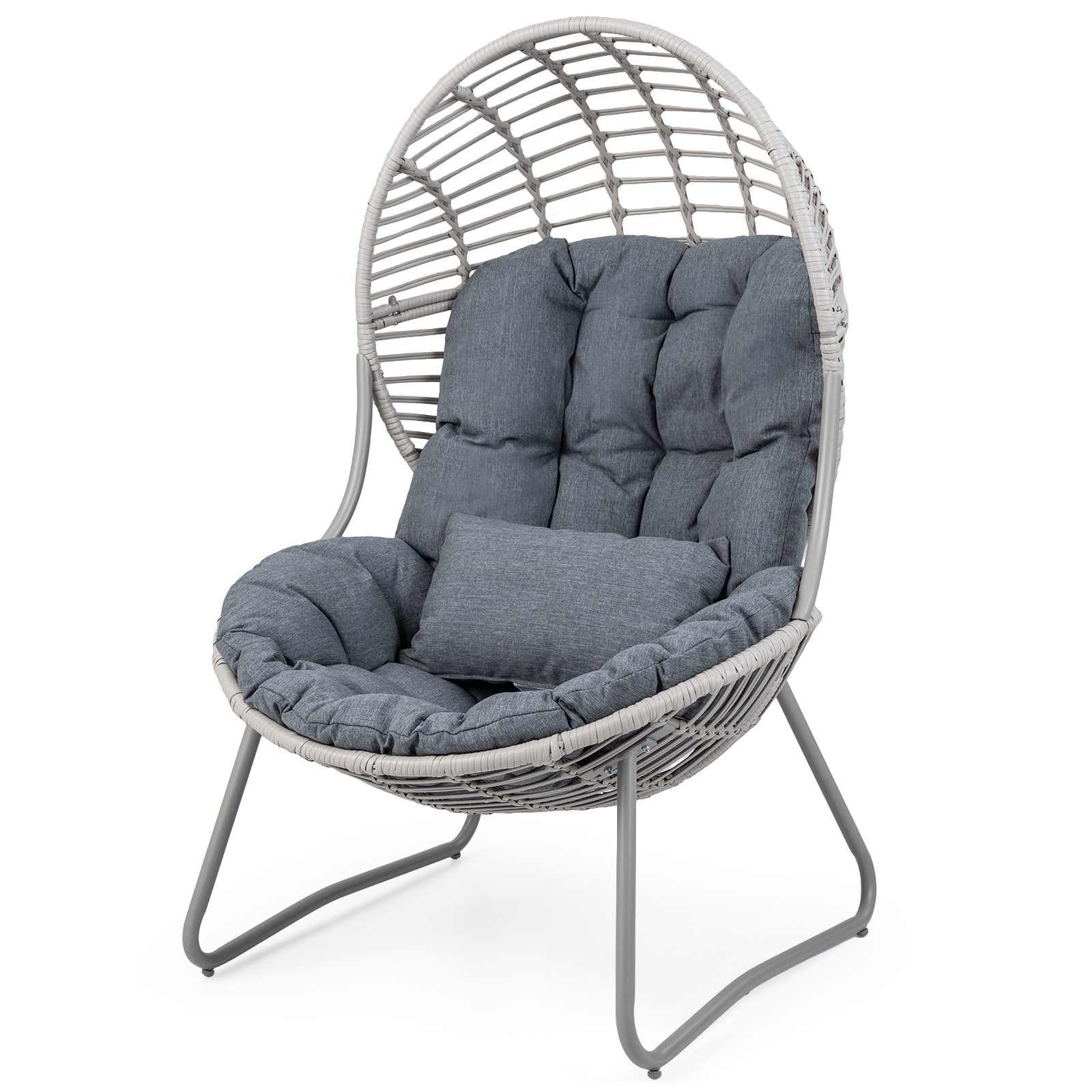 Costway Tuinstoel van PE-rattan Loungestoel met Afneembare Zit- en Rugkussens Korfsstoel met Metalen Frame