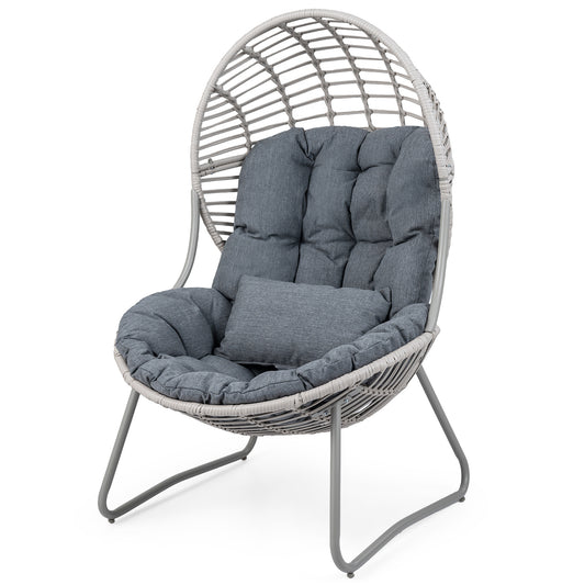 Costway Tuinstoel van PE-rattan Loungestoel met Afneembare Zit- en Rugkussens Korfsstoel met Metalen Frame