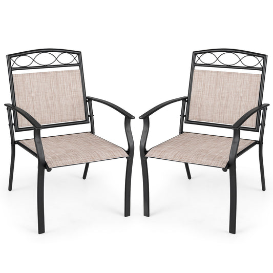Costway Tuinstoelen 2-delige Set Weerbestendige Terrasstoelen van Ademend Materiaal met Brede Zitting Koffie