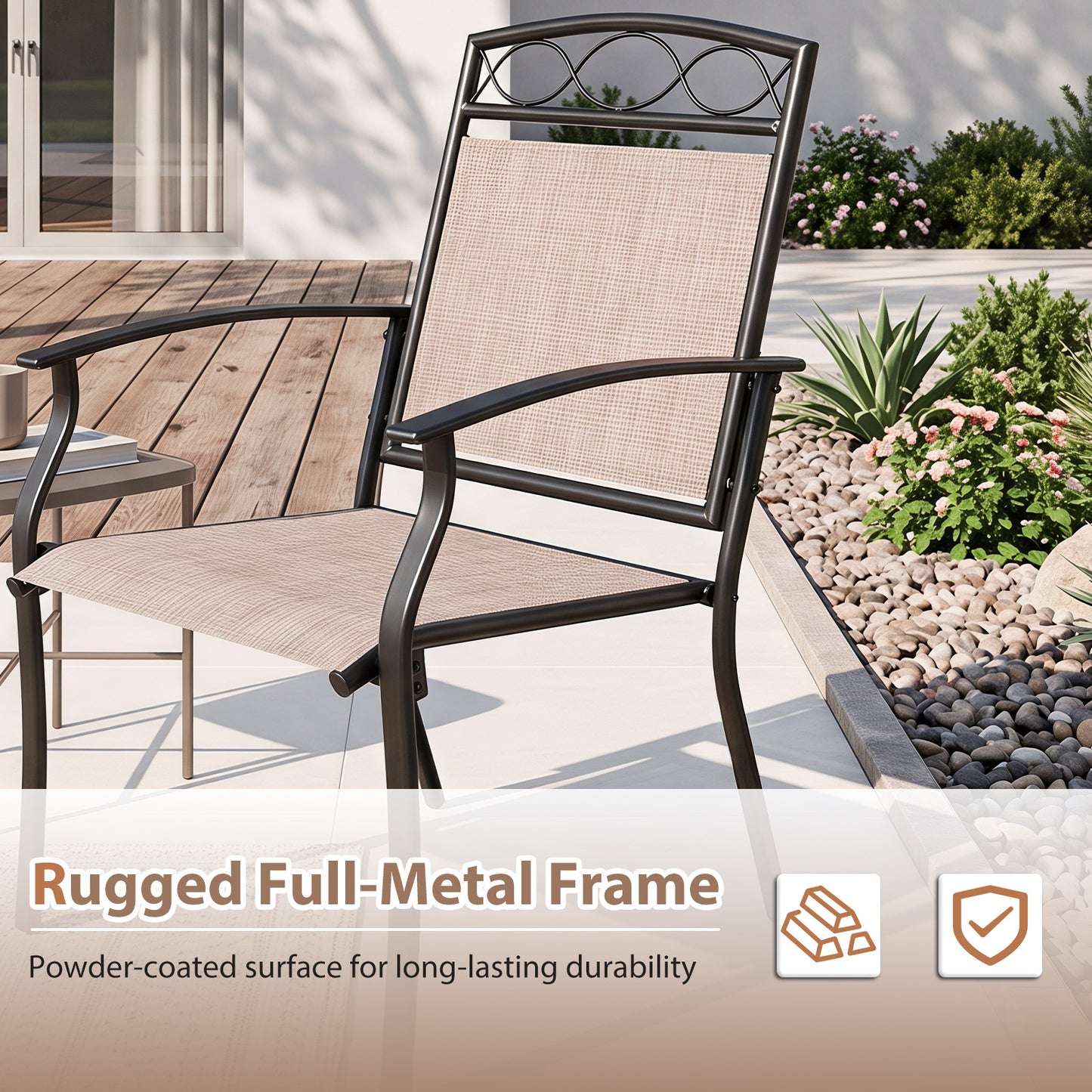 Costway Tuinstoelen 2-delige Set Weerbestendige Terrasstoelen van Ademend Materiaal met Brede Zitting Koffie