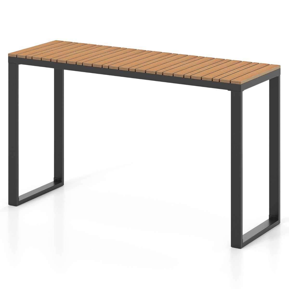 Costway Tuintafel Weerbestendig 129 x 42 cm Terrastafel met WPC-Tafelblad en Metalen Frame Rechthoekige Balkontafel Buiten-Eettafel