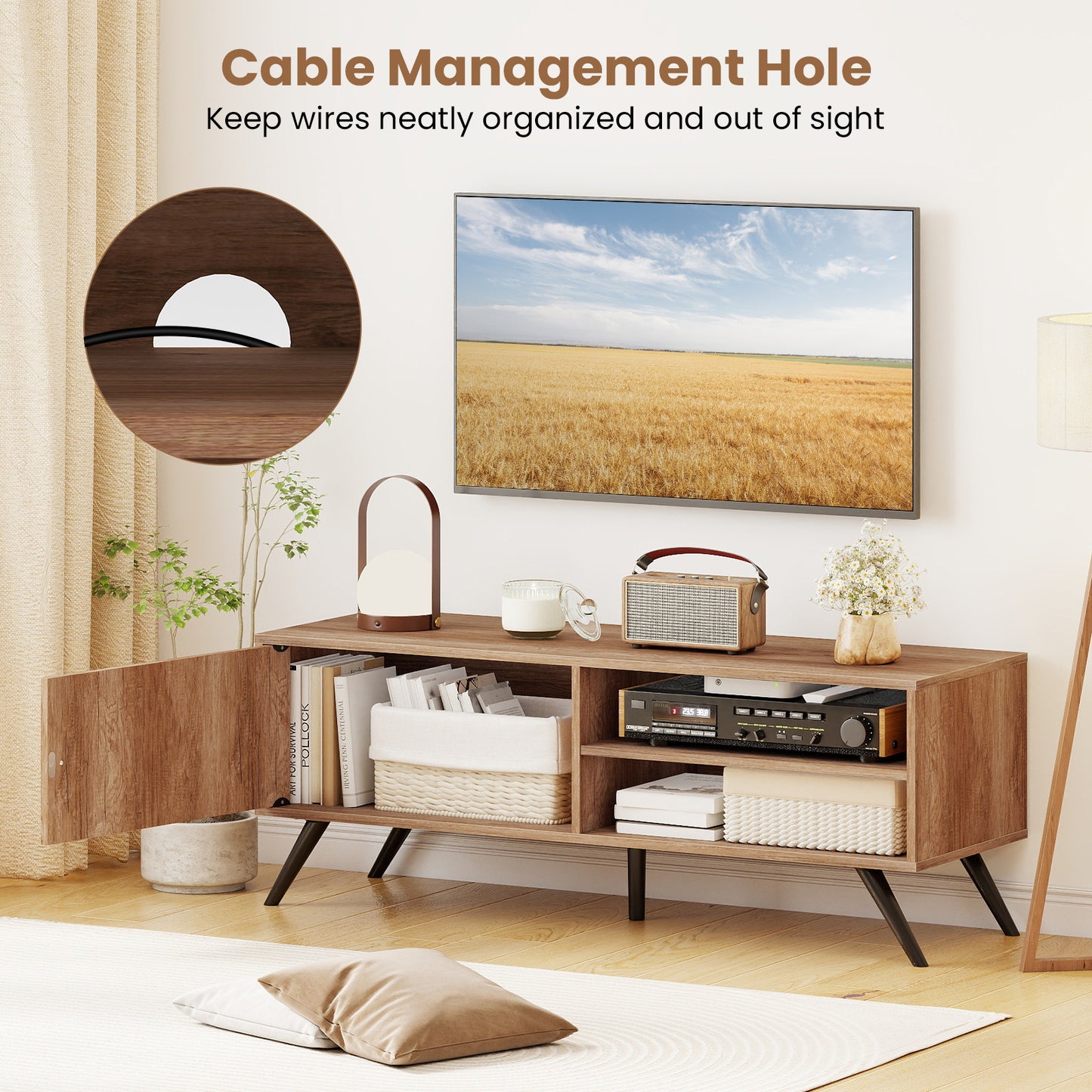 Costway TV Kast Televisiekast met Kast 2 Open Vakken TV Lowboard voor Televisies tot 55 inch Televisietafel