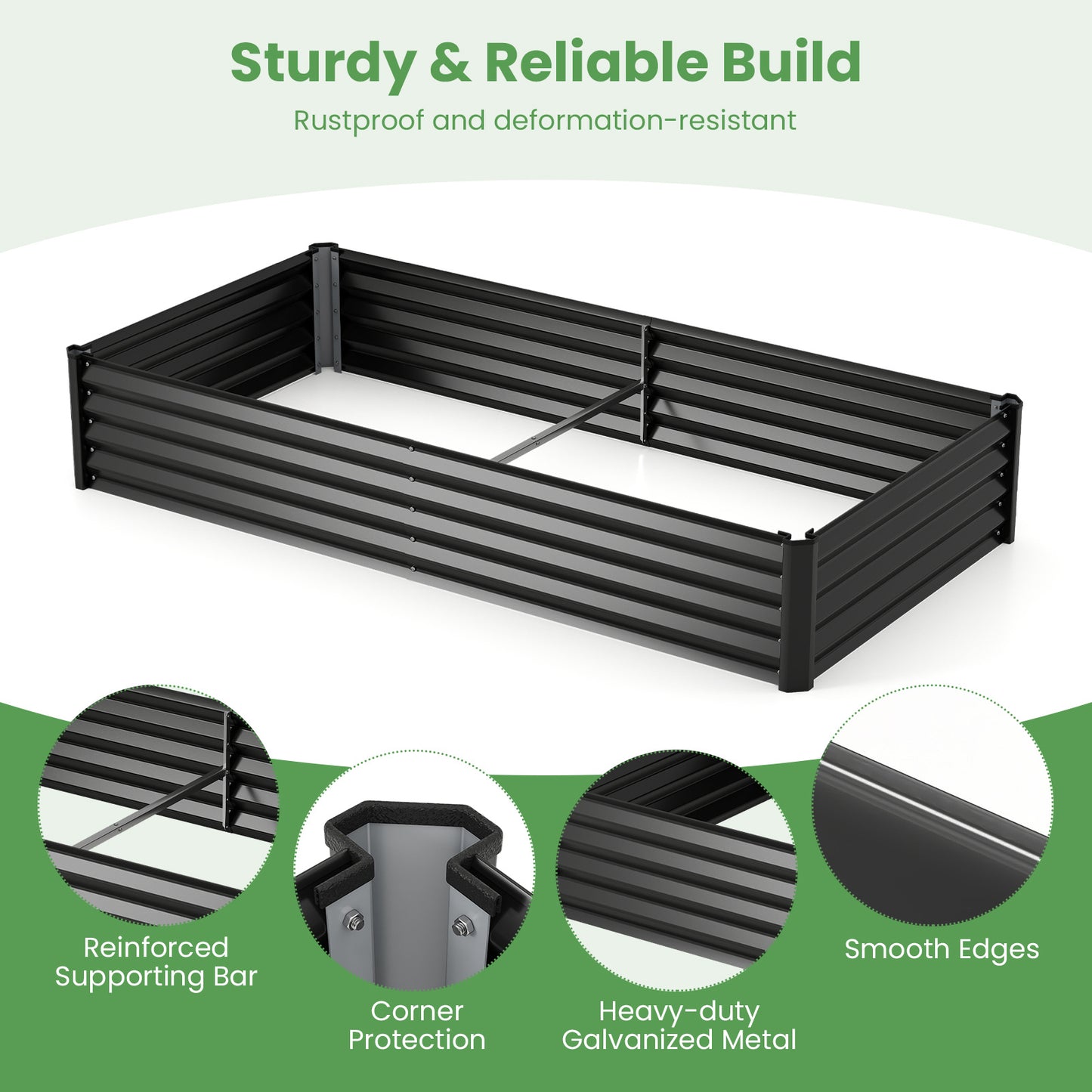 Costway (Twee Stuks) 3 in 1 Verhoogd Bed met Kas Metalen Plantenbak met PVC-bekleding & 2 Ramen Vroege Bed Zilver/Zwart