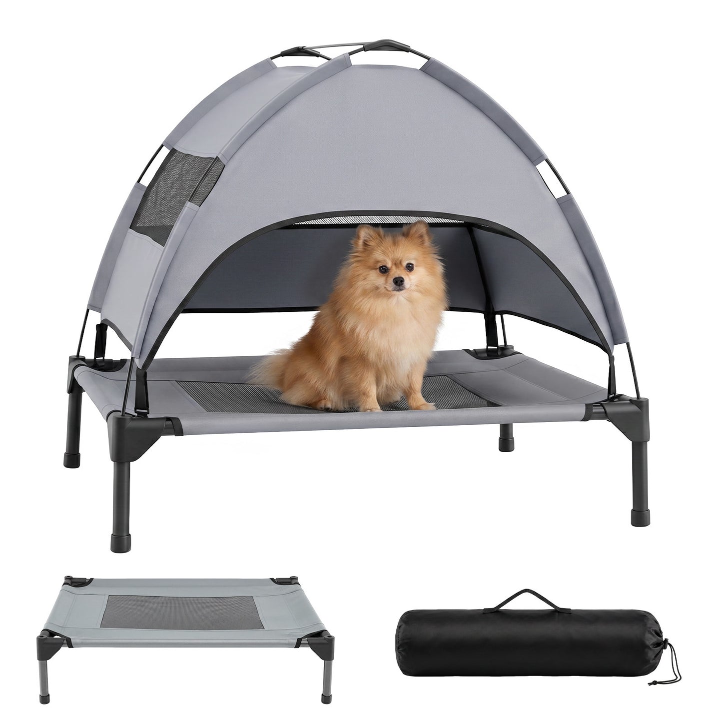 Costway Verhoogd Hondenbed met Afneembare Waterdichte Luifel Hondenkampbed voor Binnen en Buiten Draagvermogen 20 kg 79 x 63 x 70 cm
