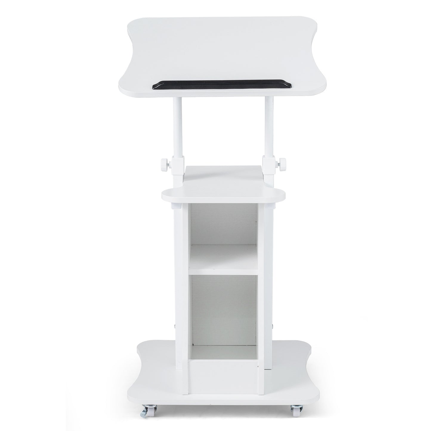 Costway Verstelbare Spreektafel Staande Tafel met Wielen en Kantelbare Tafel Mobiele Staande Bureau Wit