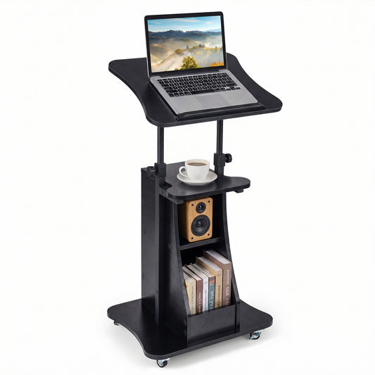 Costway Verstelbare Spreektafel Staande Tafel met Wielen en Kantelbare Tafel Mobiele Staande Bureau Zwart