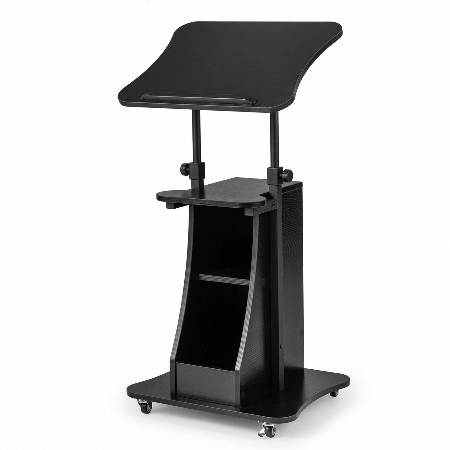 Costway Verstelbare Spreektafel Staande Tafel met Wielen en Kantelbare Tafel Mobiele Staande Bureau Zwart