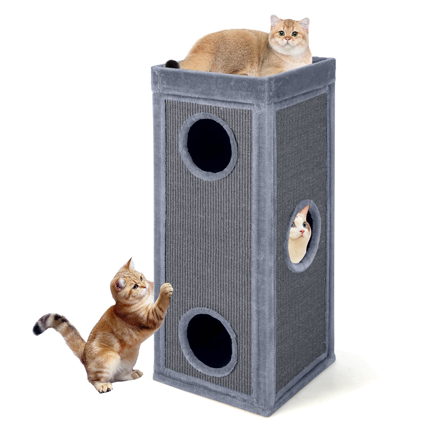 Costway Vierlaagse Kattenhuis 99 cm Hoog Kattenappartement Modern Tonvormig Kattenmeubilair Grijs