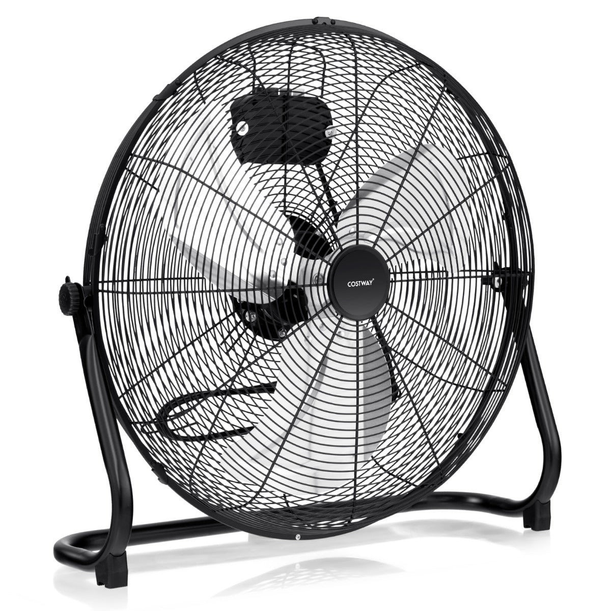 Costway Vloerventilator met 51 cm Diameter Industriële Vloerventilator met 145° Verstelbare Kantelhoek 3 Ventilatorsnelheden & Metalen Bladen Zwart