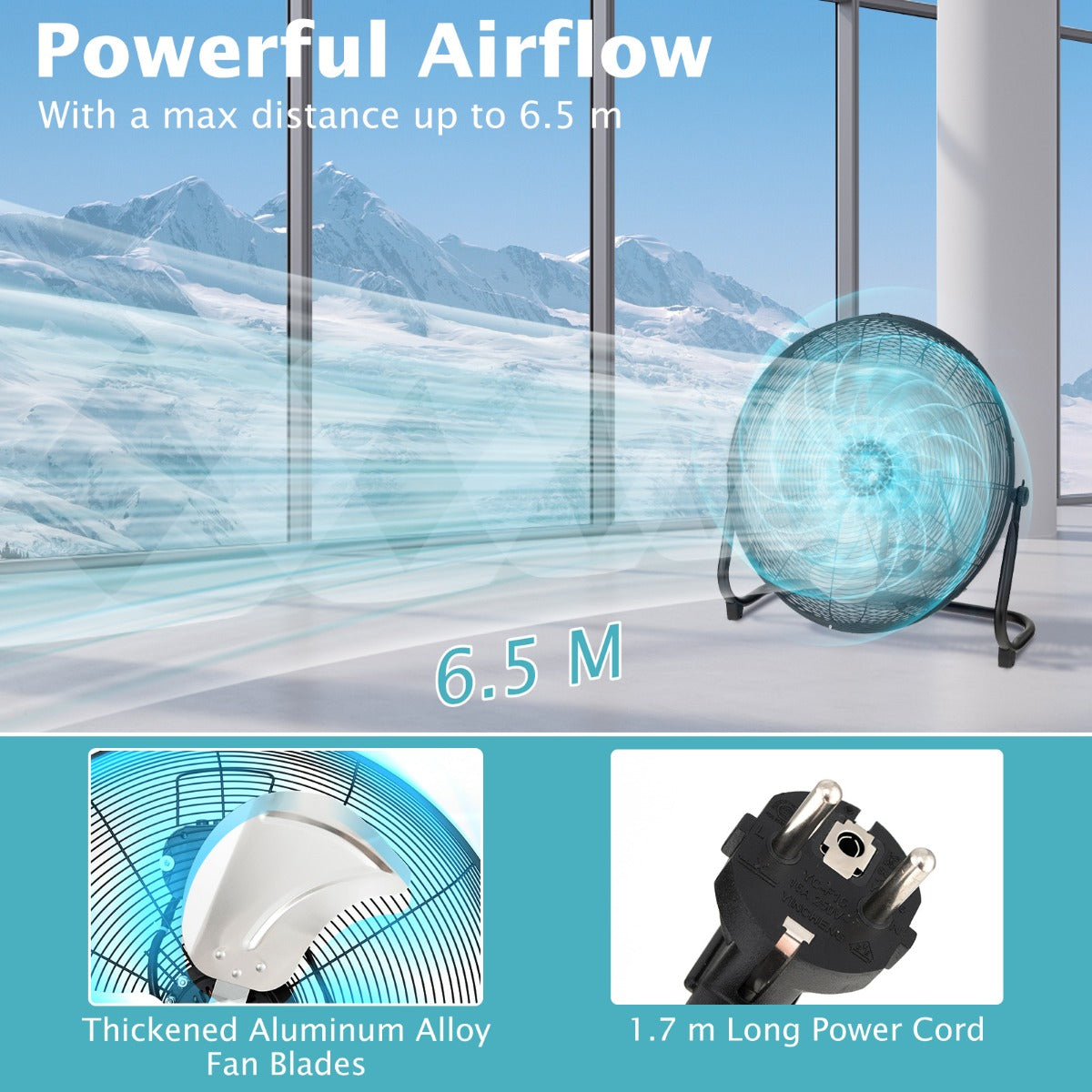 Costway Vloerventilator met 51 cm Diameter Industriële Vloerventilator met 145° Verstelbare Kantelhoek 3 Ventilatorsnelheden & Metalen Bladen Zwart