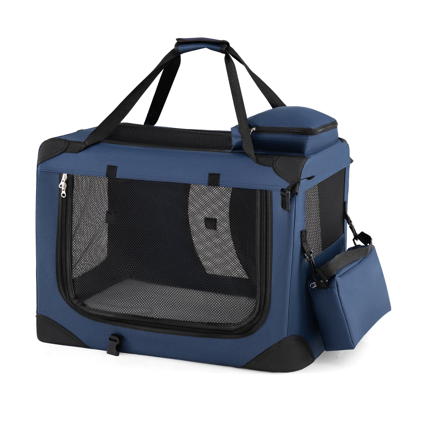 Costway Vouwbare Hondenbox Draagbare Hondentransportbox met Netvensters 3 Deuren Afneembare Kussen Blauw