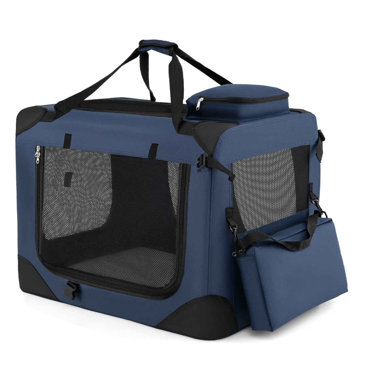 Costway Vouwbare Hondenbox Draagbare Hondentransportbox met Netvensters 3 Deuren Afneembare Kussen Blauw-M
