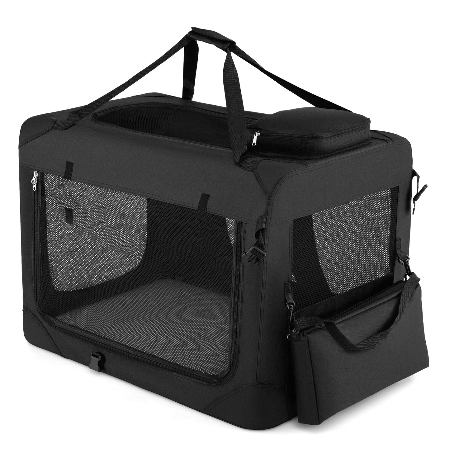 Costway Vouwbare Hondenbox Draagbare Hondentransportbox met Netvensters 3 Deuren Afneembare Kussen Zwart-L