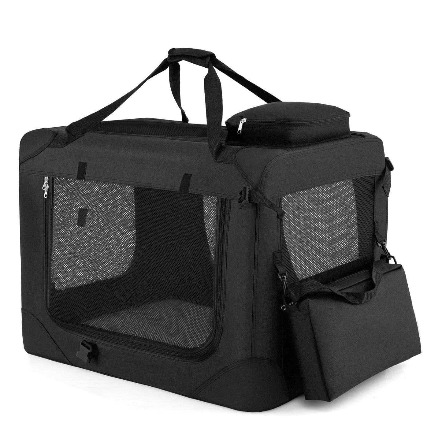 Costway Vouwbare Hondenbox Draagbare Hondentransportbox met Netvensters 3 Deuren Afneembare Kussen Zwart-M