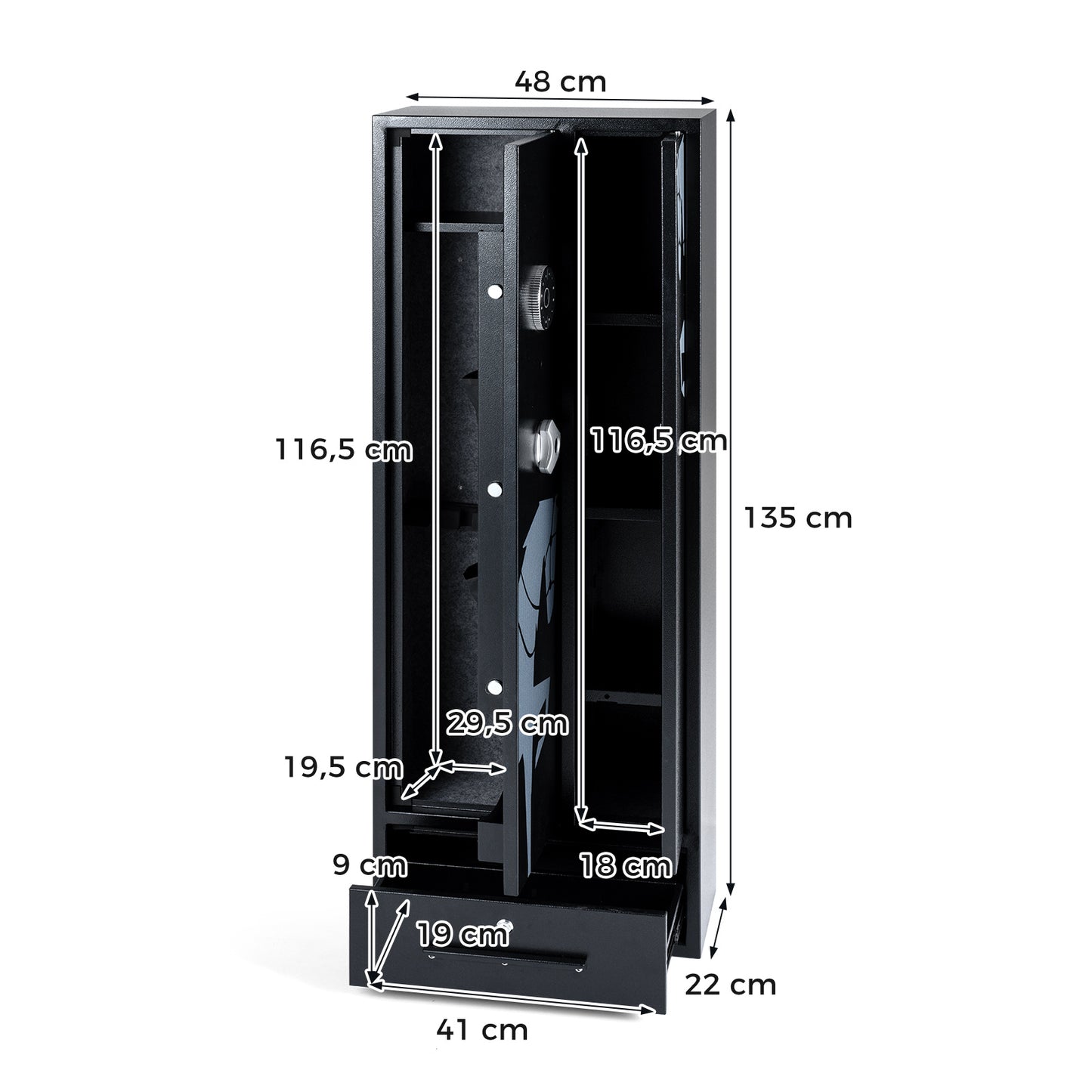 Costway Wapenkluis Langwapenkluis van Staal voor 4 Langwapens 48 × 22 × 135 cm