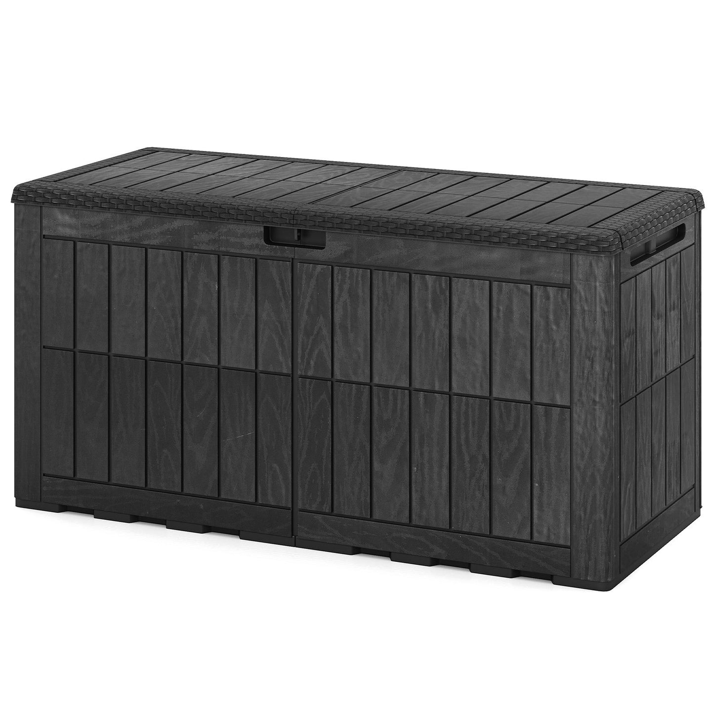 Costway Weerbestendige Opbergbox 380L Outdoor Opbergbox met Afsluitbaar Deksel Gasdrukveren en Handgrepen 2-in-1 Terrasbank en Kussenbox Zwart