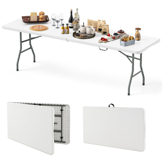 Costway XXL Tuintafel met HDPE Tafelblad & Draaggreep Opvouwbare Campingtafel Feesttafel Wit