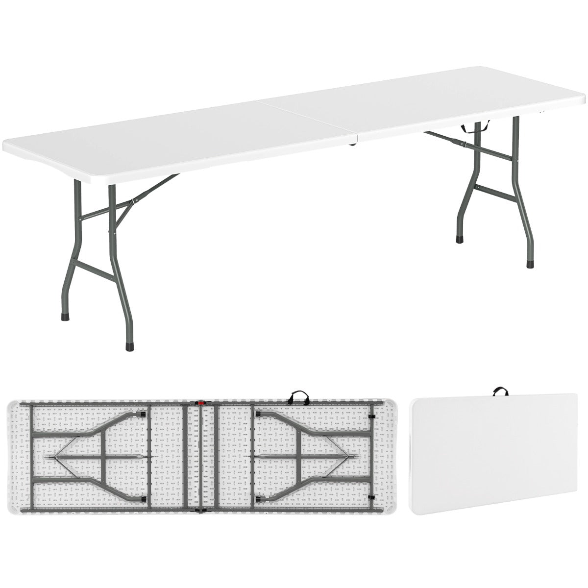 Costway XXL Tuintafel met HDPE Tafelblad & Draaggreep Opvouwbare Campingtafel Feesttafel Wit