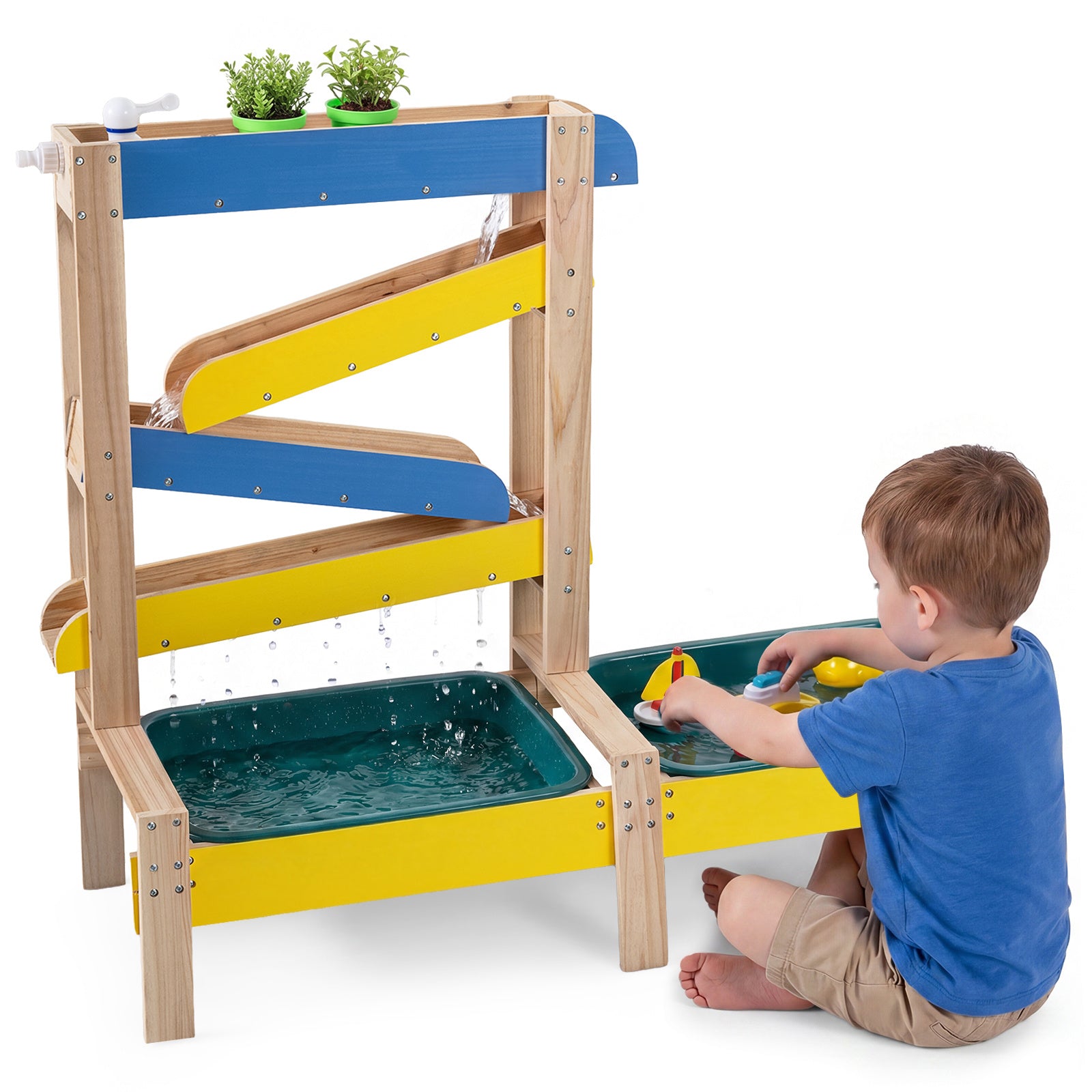 Costway Zand- en Watertafel voor Kinderen Montessori-zintuiglijke Activiteitentafel van Dennenhout