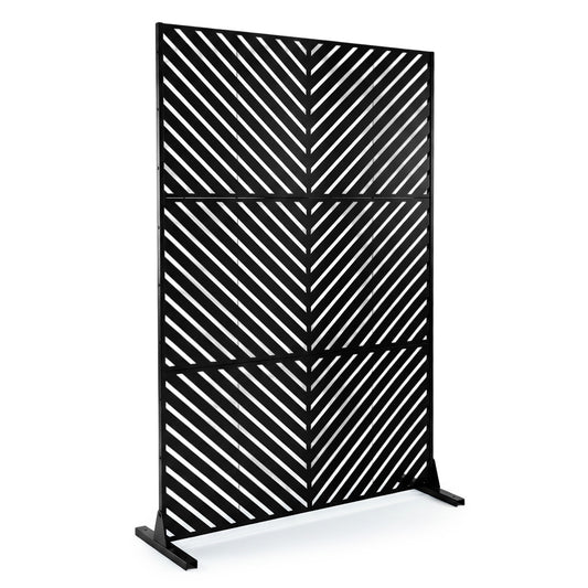 Costway Zichtbescherming Metaal Buiten Paravent met Standaard Vrijstaande Zichtbeschermingswand120 x 40 x 183 cm Zwart