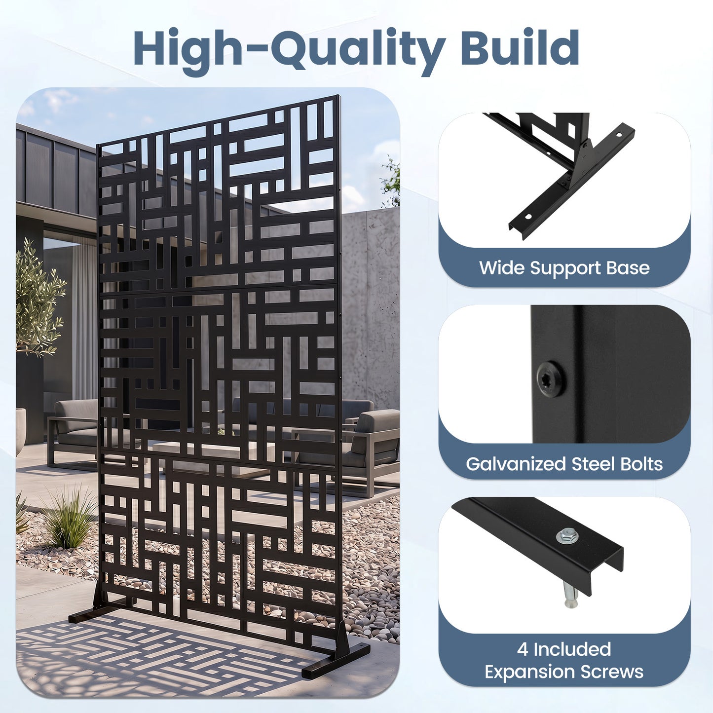 Costway Zichtbescherming Metaal Buiten Schutting met Standaard Vrijstaande Verhoogde Weerbestendige Ruimteverdeler 120 x 40 x 183 cm