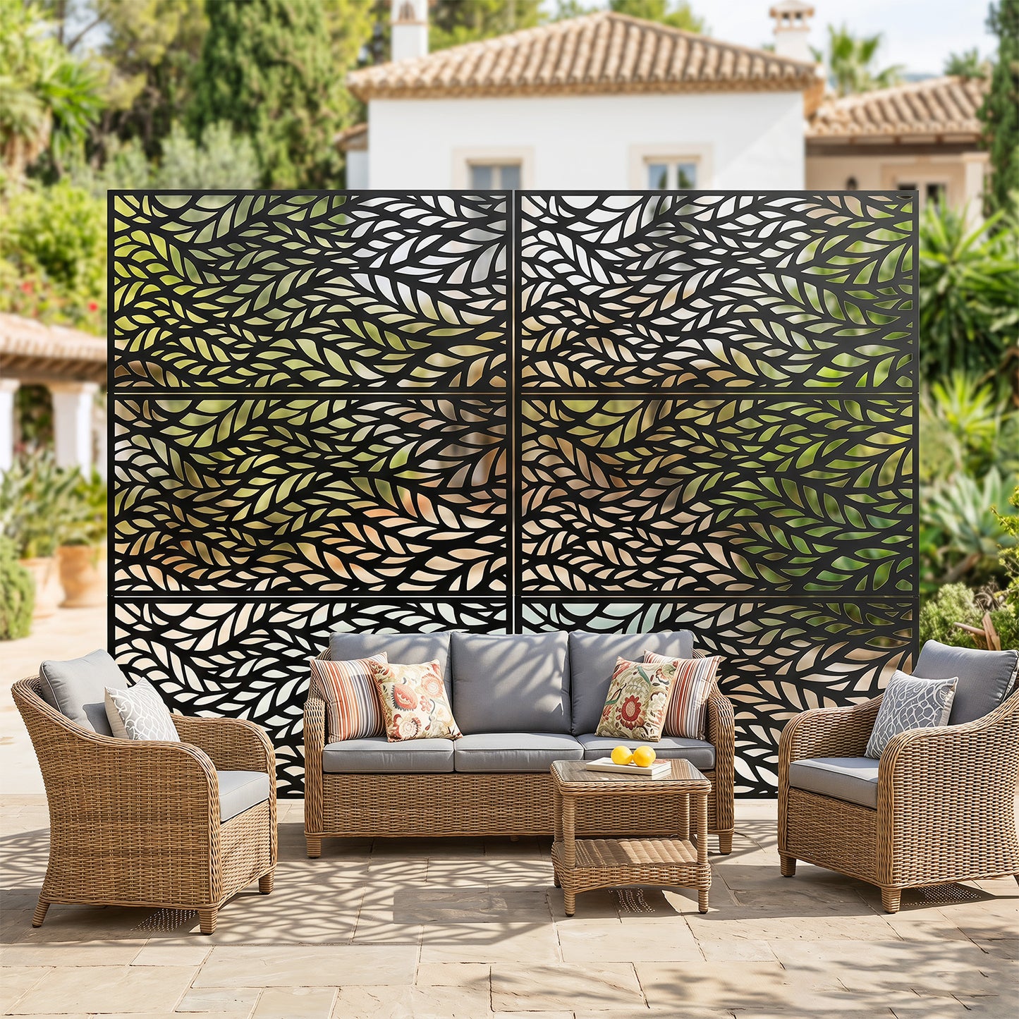 Costway Zichtscherm Tuin 122 x 198 cm Vrijstaande Roomdivider van Verzinkt Staal Paravent met Standaard Decoratieve