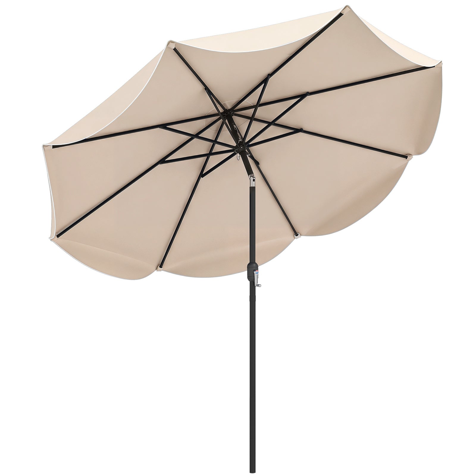 Costway Zonnescherm 270 cm Parasol met Zwengel en Kantelfunctie Balkonparasol met 8 Metalen Ribben en Dubbellaags Parasoldoek Beige