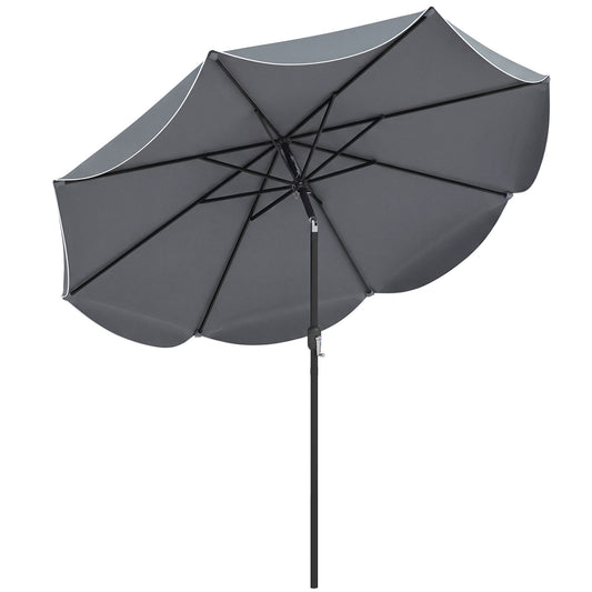Costway Zonnescherm 270 cm Parasol met Zwengel en Kantelfunctie Balkonparasol met 8 Metalen Ribben en Dubbellaags Parasoldoek Grijs