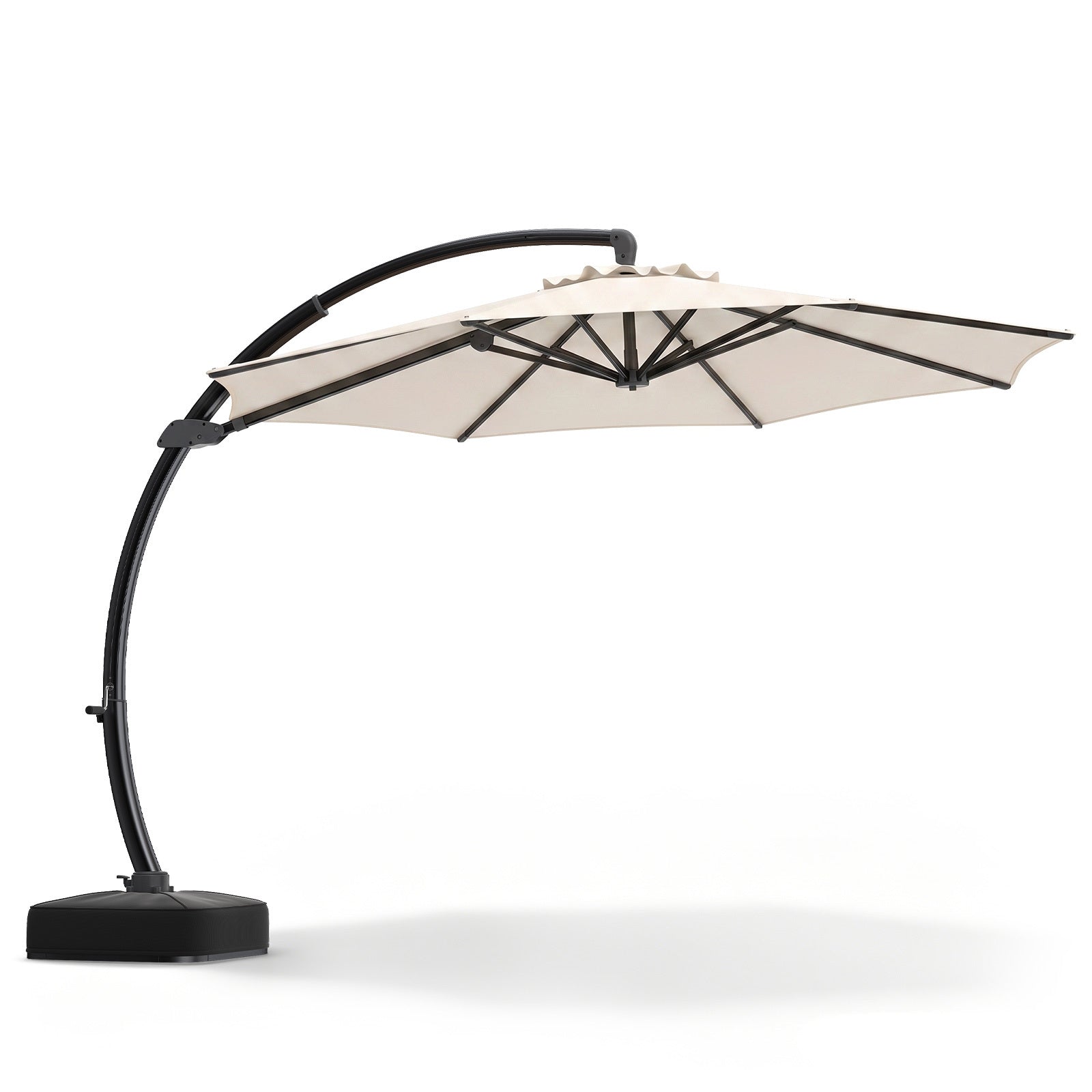 Costway Zonnescherm met Parasolstandaard Vrijstaande Parasol met Slinger & 360° Draaibare Basis Tuinscherm Beige