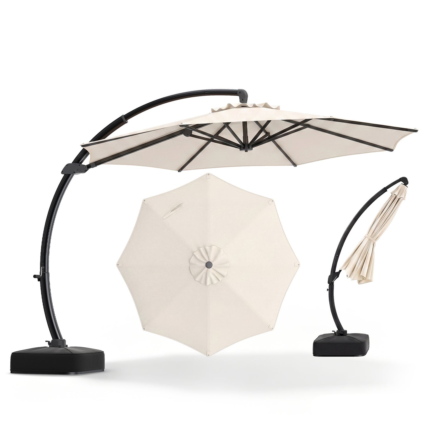Costway Zonnescherm met Parasolstandaard Vrijstaande Parasol met Slinger & 360° Draaibare Basis Tuinscherm Beige