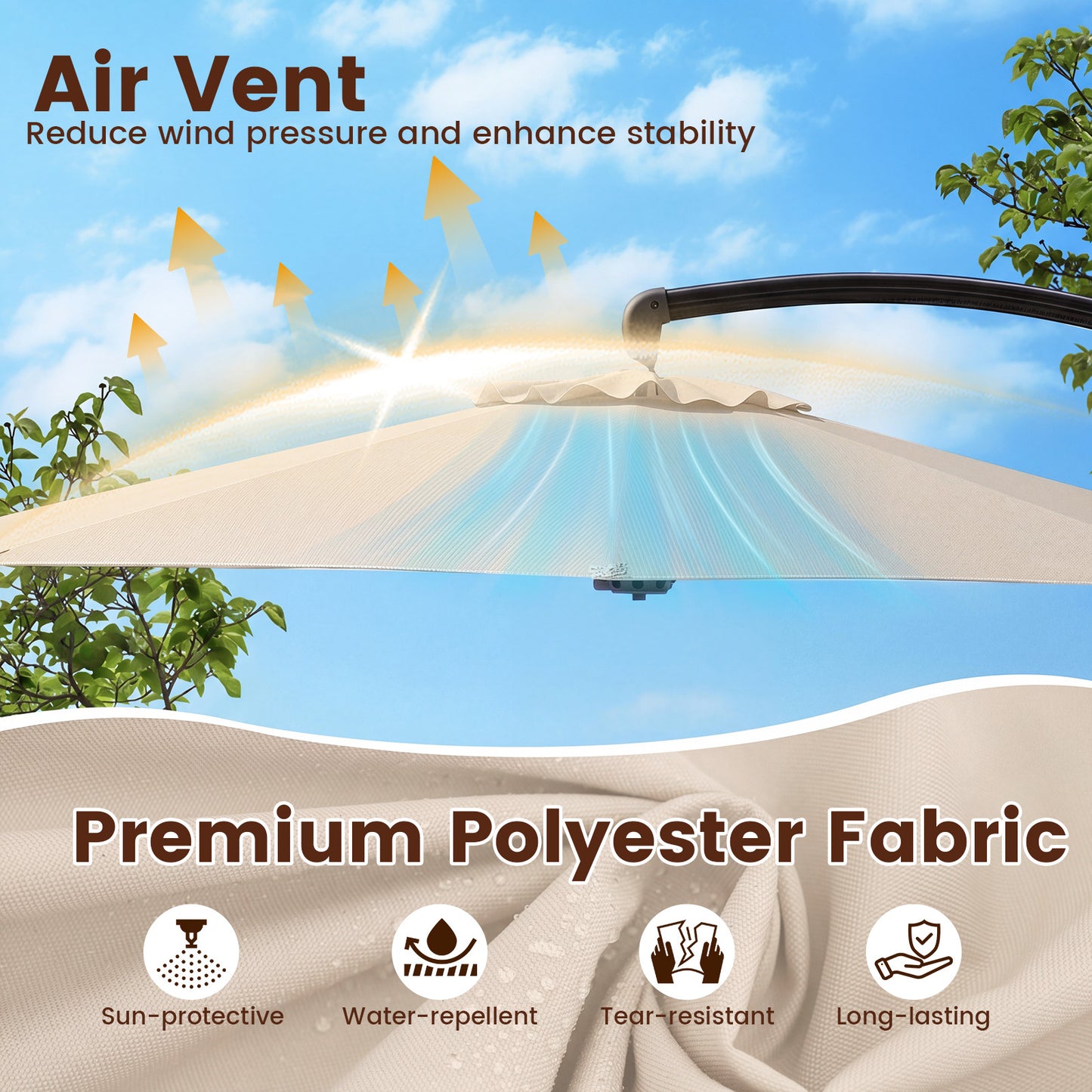 Costway Zonnescherm met Parasolstandaard Vrijstaande Parasol met Slinger & 360° Draaibare Basis Tuinscherm Beige